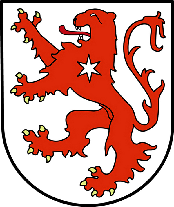 Le blason de Borken, un lion rouge avec une étoile d'argent à six branches sur l'épaule